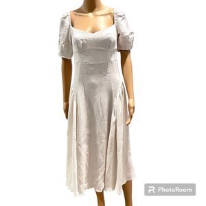 Who What Wear Women's Lee Textured Midi Puff Sleeves Dress Cream Size Large